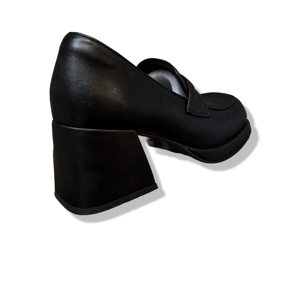 NIB Womens Black Platform Chunky Heel Loafer Shoes Square Toe Retro Style Sz 5 - Picture 10 of 13